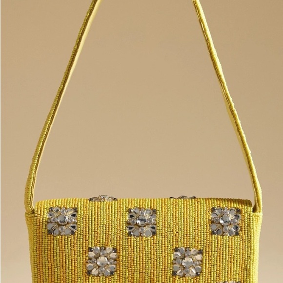 Anthropologie Geometric edition Fiona Bag New Yellow Beaded Women's Bag - Picture 5 of 8